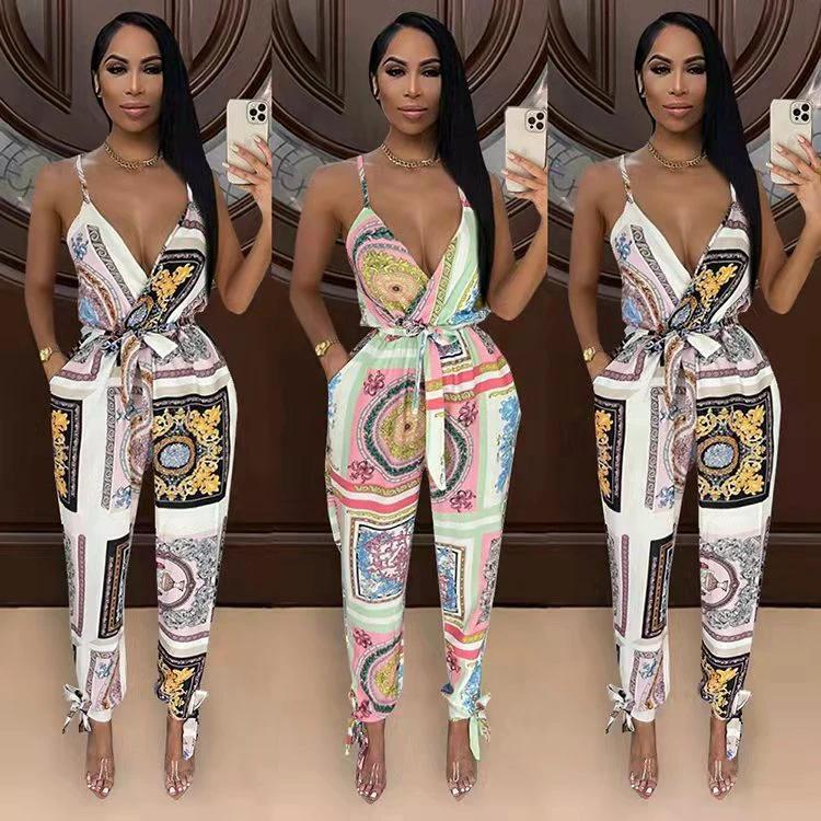 Women's Fashion Street Print Suspender Bodysuit